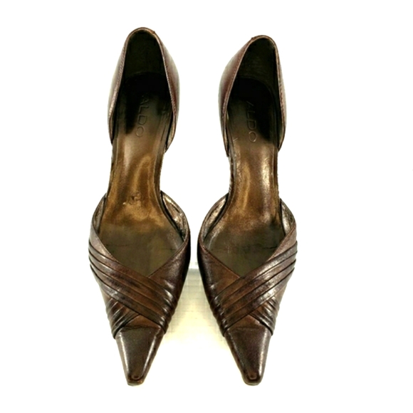 Aldo Kitten Chocolate Leather Pointy Toe Heels/Pumps. Woman's Size 37 6.5 M - Picture 1 of 9